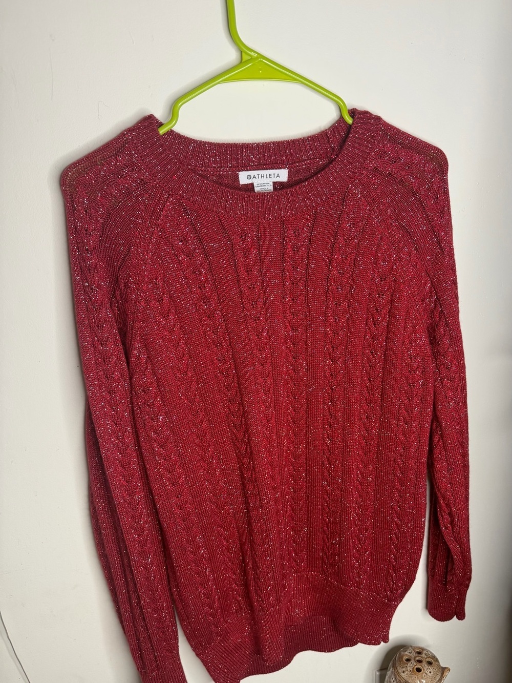 Athleta Sparkle Red Cable Crewneck Sweater